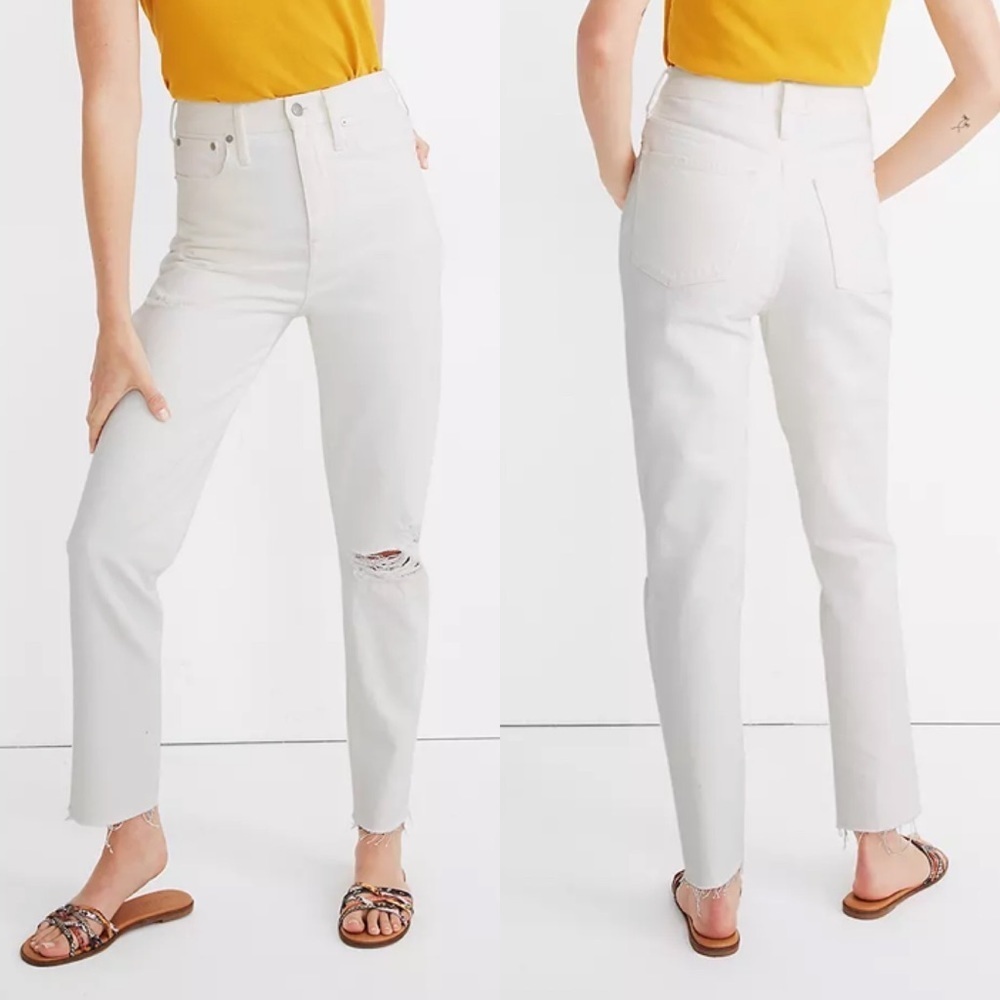 Madewell Petite Momjean‎ in Tile White: Ripped Edition size 28P